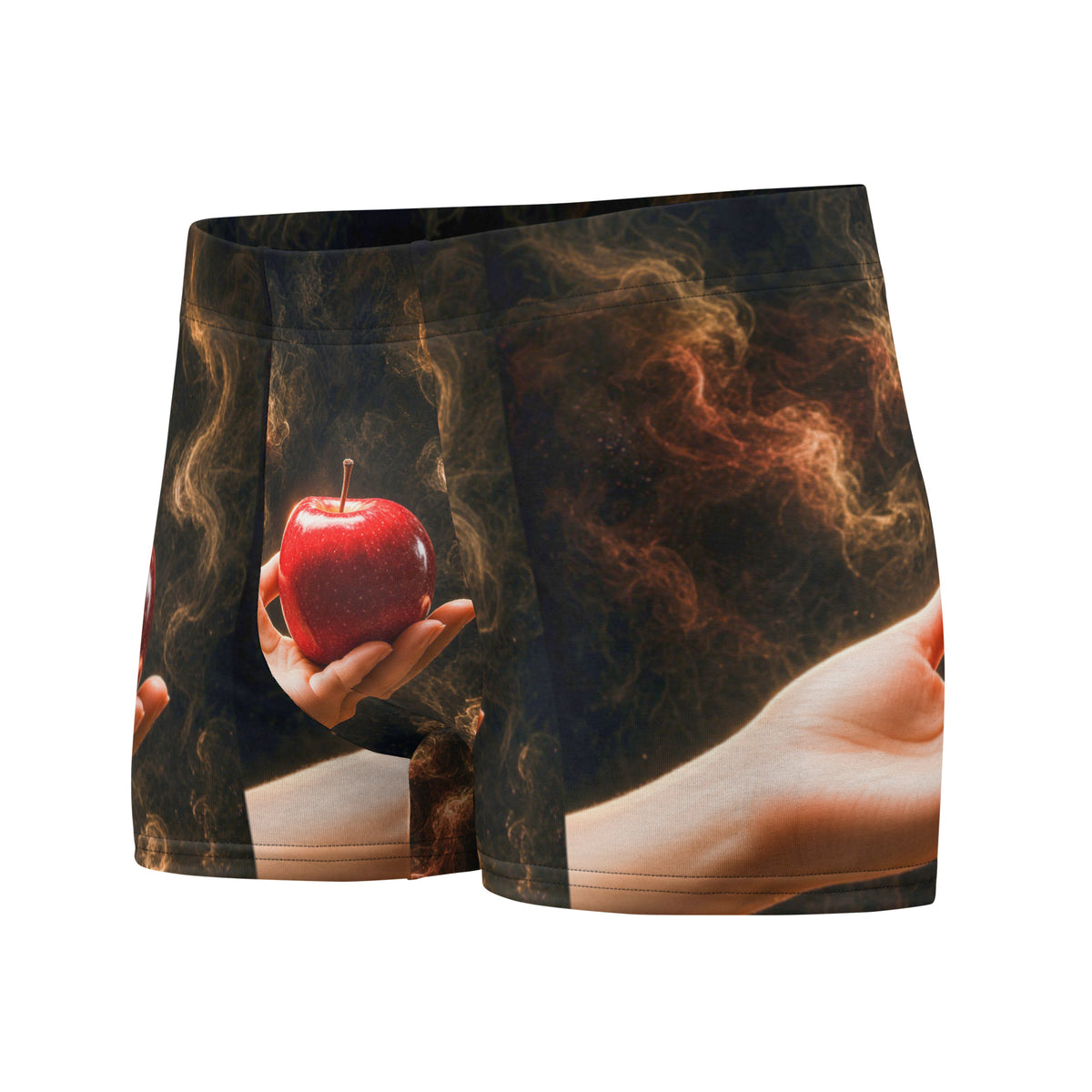 Men's all-over print boxer briefs, left front angle showing lined pouch - Prestige and Famous