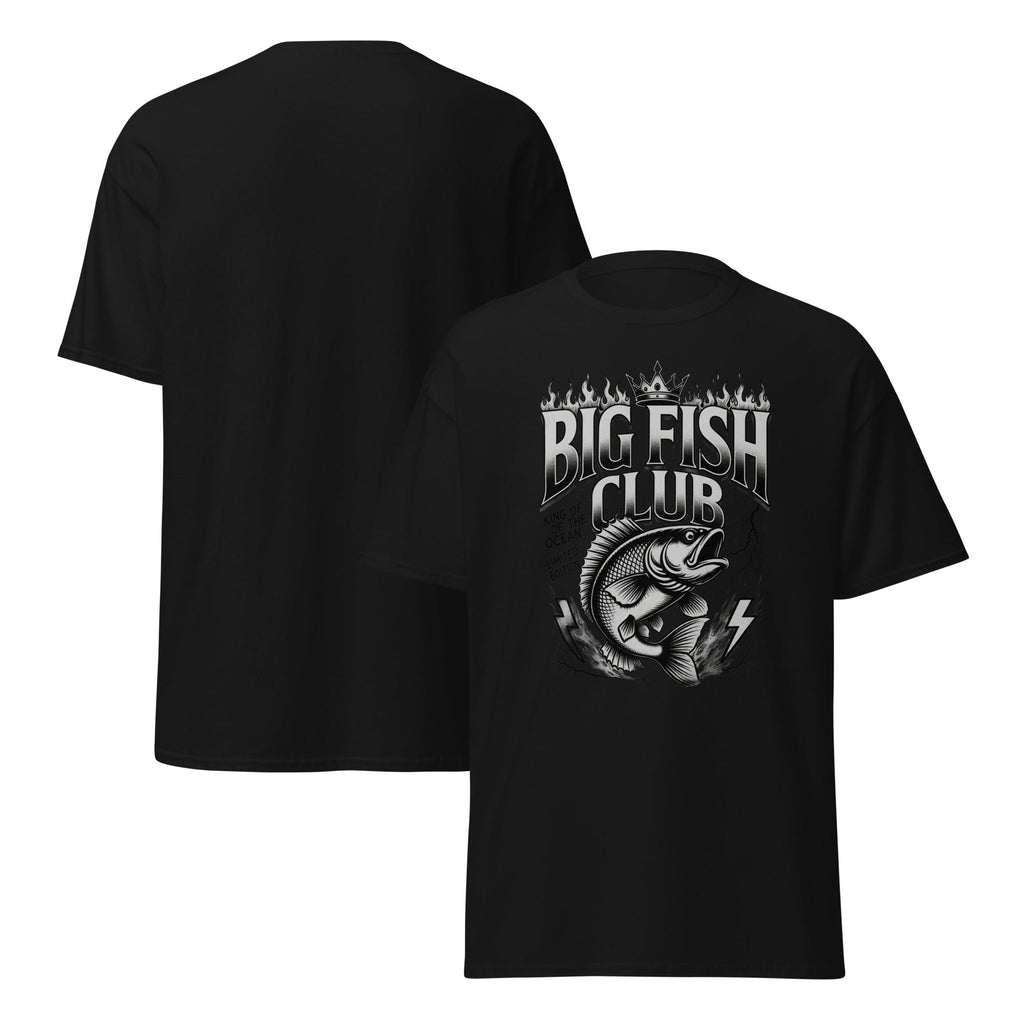 Big Fish Club graphic tee in black, front and back print - King of the Ocean fishing streetwear