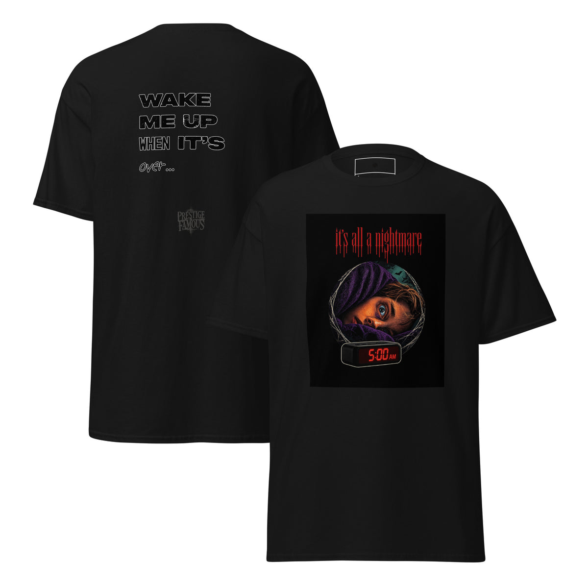 It's All a Nightmare 5AM graphic tee in black, front and back print - horror streetwear