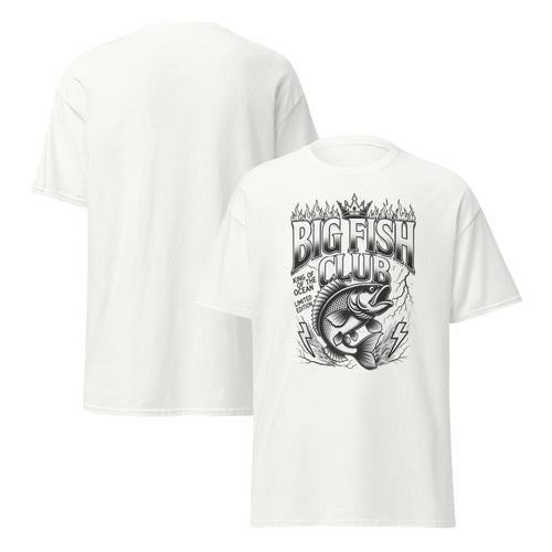 Big Fish Club graphic tee in white, front and back print - King of the Ocean fishing streetwear